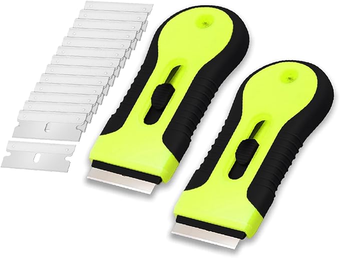 Bates- Razor Blade Scraper Tool, 2 Pack, 30 Extra Stainless Steel Blades, Anti-Slip Ergonomic Handle Design, Razor Scraper Set for Cleaning Window, Paint, Oven, Glass, Stove