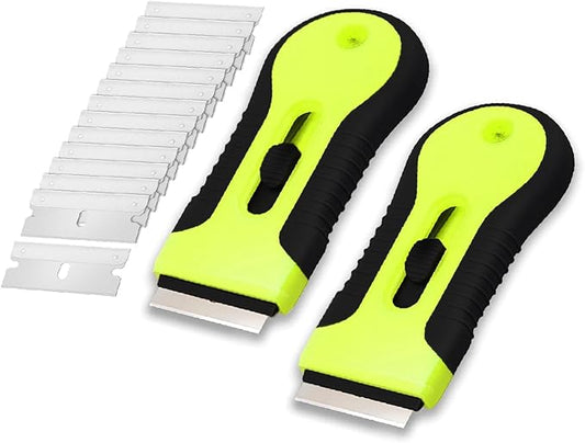 Bates- Razor Blade Scraper Tool, 2 Pack, 30 Extra Stainless Steel Blades, Anti-Slip Ergonomic Handle Design, Razor Scraper Set for Cleaning Window, Paint, Oven, Glass, Stove