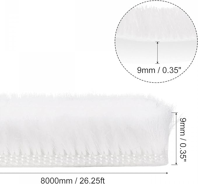 uxcell Weather Stripping Brush, 26ft L x 0.35" W x 0.35" H Self-Adhesive Seal Weatherstrip Sweep Brush White for Door Window