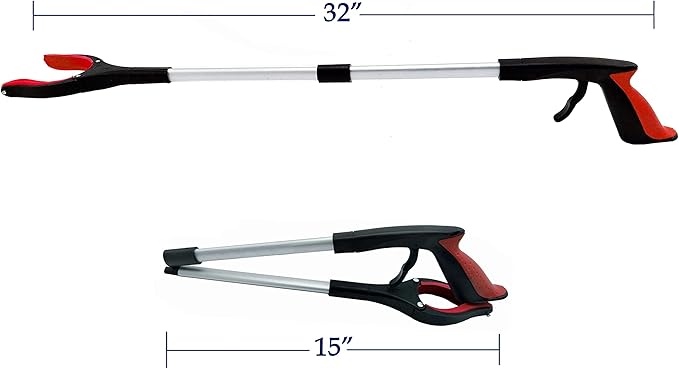 2-Pack Reacher Grabber Tool, Foldable Trash Picker Grabber, Trash Gripper, Garden Nabber, Litter Picker, Extended Grabber（Red/Blue)
