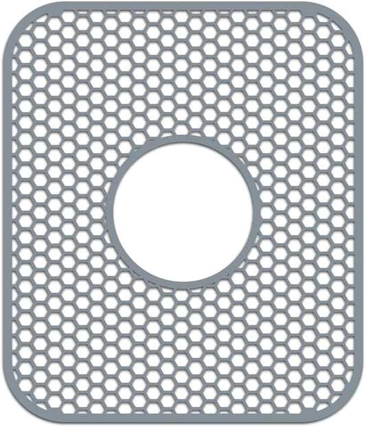 Silicone Sink Protectors for Kitchen Sink with Center Drain,13.58''x 11.6'' Folding Non-Slip Heat Resistant Mat Grid for Bottom of Porcelain Stainless Steel Porcelain (Center Hole)
