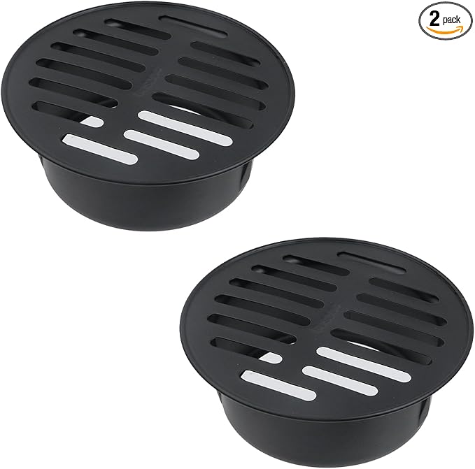Antrader Round Floor Drain Cover,4 Inch Stainless Steel Floor Drain,Sewer Drain Cover for Outdoor Yard Pipe Roof Balcony,Black,2Pcs