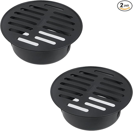 Antrader Round Floor Drain Cover,4 Inch Stainless Steel Floor Drain,Sewer Drain Cover for Outdoor Yard Pipe Roof Balcony,Black,2Pcs