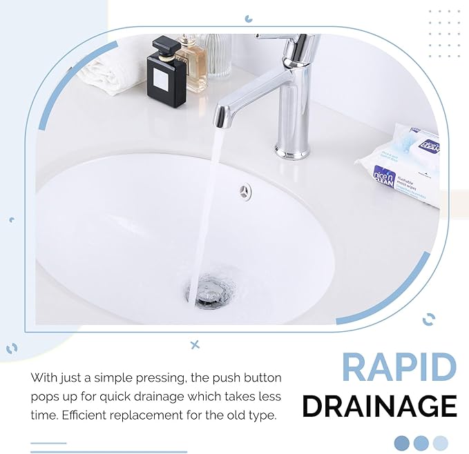 Bathroom Sink Drain Chrome, Angle Simple Brass Sink Stopper with Overflow, Pop Up Darin Assembly