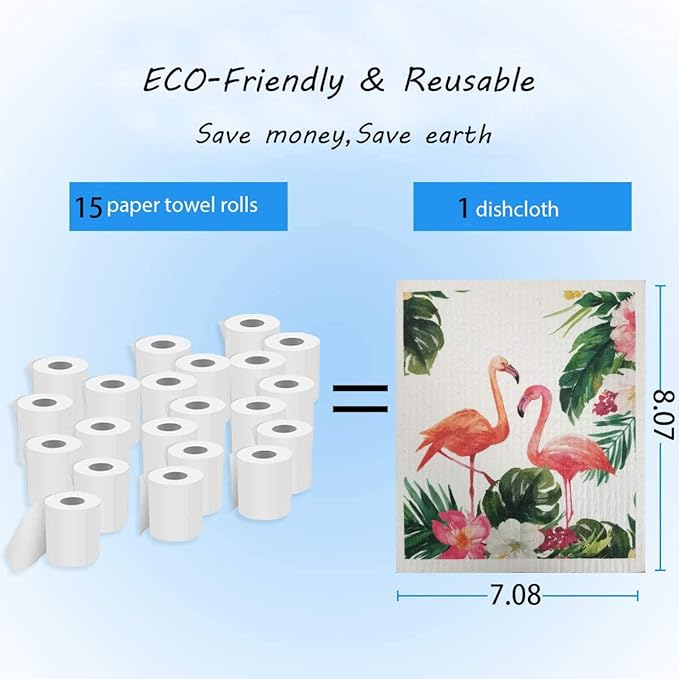 Swedish Dishcloth Reusable Kitchen Dish Towels Absorben and Fast Dry Cleaning Cloths Set of 4 No Odor Wipes (Flamingo)