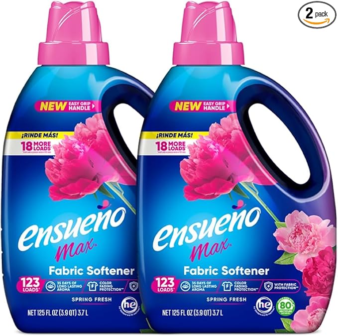 Ensueño Liquid Fabric Softener, Spring Fresh | 2 Pack | 125 fl oz | 123 Loads | Color-Safe