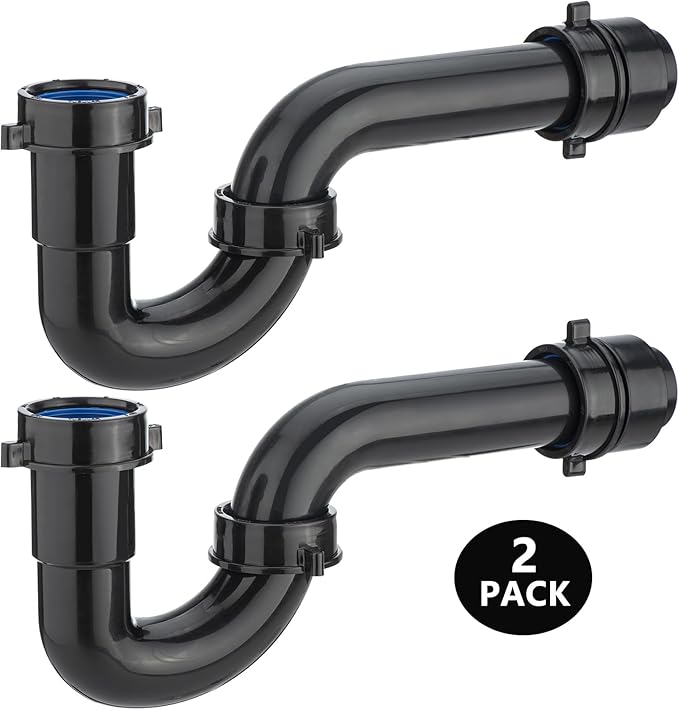 (2 Pack) Yariwiz Black 1-1/2 inch P Trap for Bathroom Kitchen Sink Drain Replacement Tubular Plumbing Pipe Assembly KSD-001B(2 PACK)