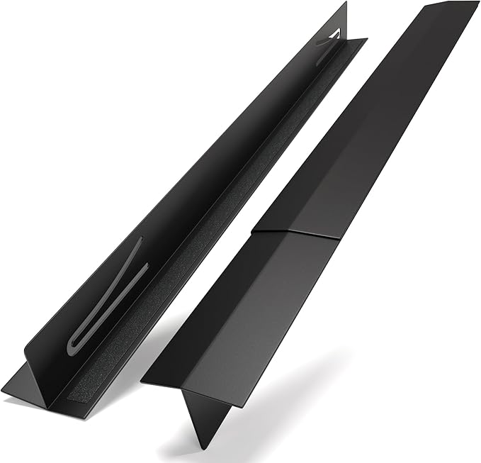 T-Shaped Stainless Steel Stove Gap Covers with Non-Slip Grip Strips – Extendable Length Stove Gap Filler (2 Pack, 14"-27.5") – Non-Sliding, Heat Resistant for Seamless Kitchen Protection (Black)