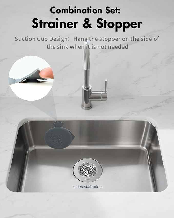 Sink Strainer with Stopper, Wokdada Revolutionary Clog-Free Food Catcher for Garbage Disposal