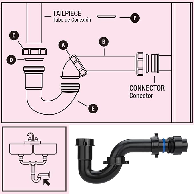 (2 Pack) Yariwiz Black 1-1/2 inch P Trap for Bathroom Kitchen Sink Drain Replacement Tubular Plumbing Pipe Assembly KSD-001B(2 PACK)