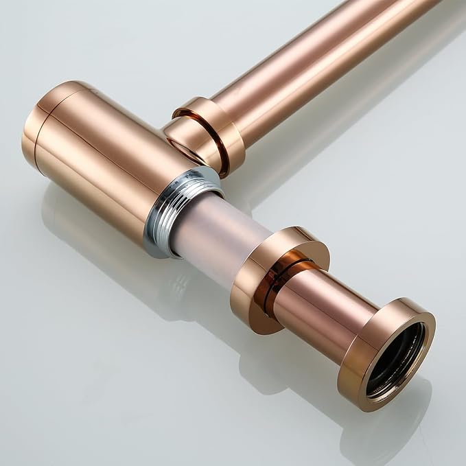 RANDOM Brass Contemporary Round Bottle P Trap 1-1/4,Bathroom Lavatory Adjustable Basin Sink Waste Drain P-Trap Kit Rose Gold Sink Trap.83888RG