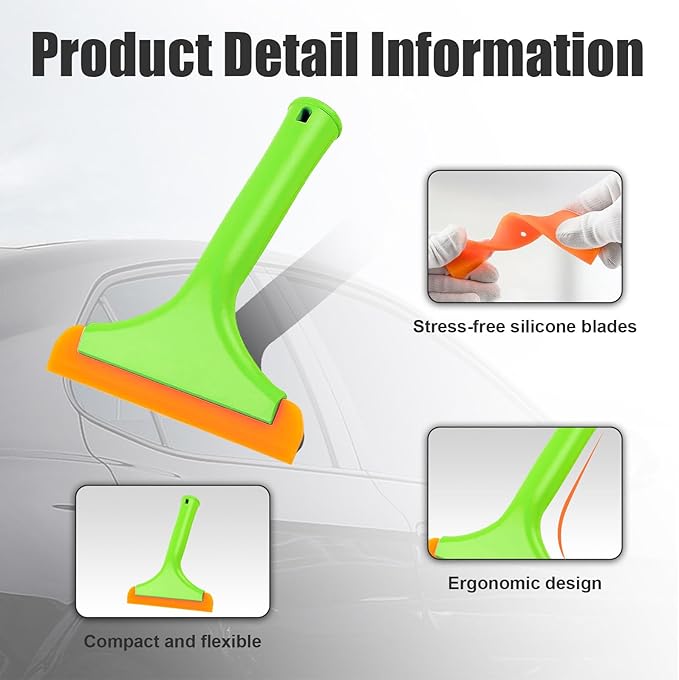 Ziciner Small Silicone Window Squeegee, Car Windshield Water Blade Squeegee, Multifunctional Auto Squeegee with 5.9 Inch Blade and Non-Slip Handle for Car Window, Home Cleaning (Light Green-2PCS)