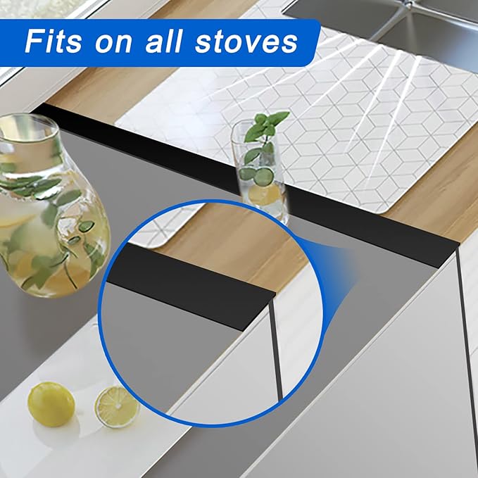 Silicone Stove Counter Gap Cover (2 Pack),Easy Clean Heat Resistant Wide & Long Kitchen Stove Gap Filler,Seals Spills Between Counters, Oven, Stovetops, Washing Machines, Washer, Dryer(21in, Black)