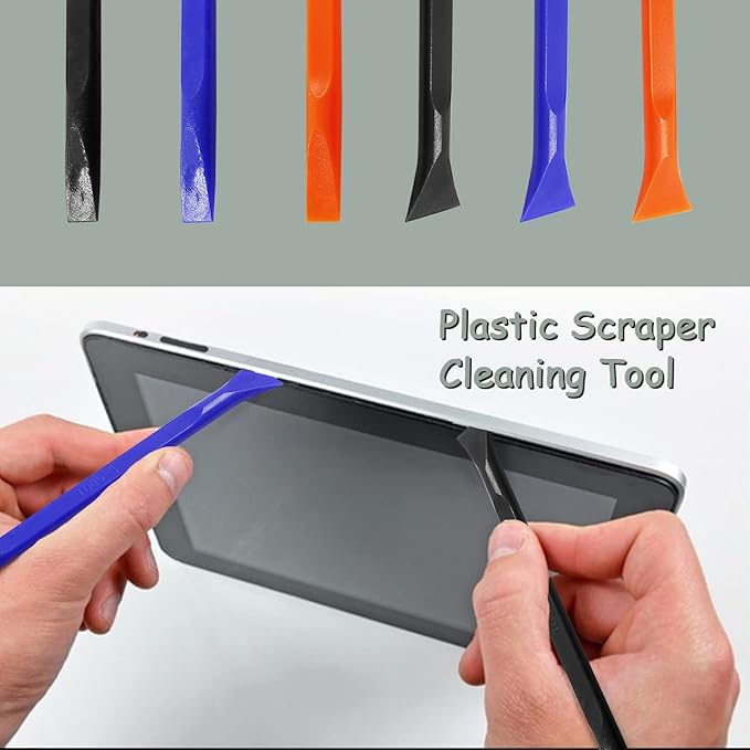 12Pcs Carbon Fiber Scraper Cleaning Tool Non-Scratch Plastic Multi-Purpose Stiff Scraper Pen-Shaped Scraper Tool for Paint, Stickers Label, Food, Tight Spaces, Crevices (Black, Blue, Orange)