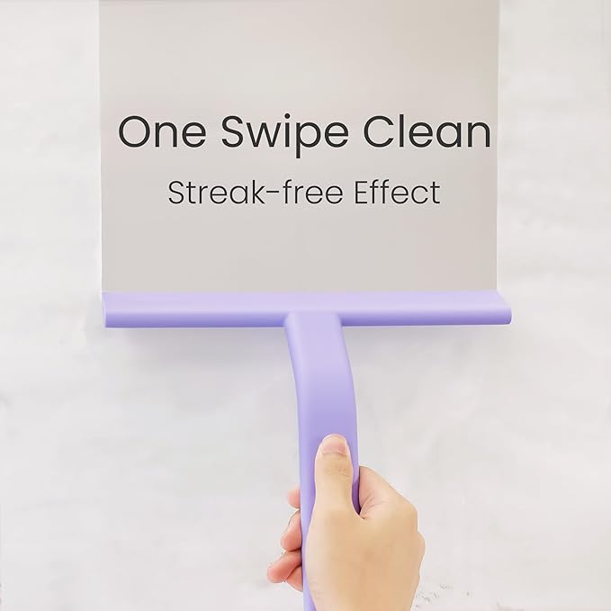 dancemoon JustHang Shower Squeegee for Glass Doors, All-in-One Piece Silicone Squeegee with Built-in Hook for Bathroom, Window, Mirror, Tile Wall, Car, Streak-Free Bathroom Cleaner Tool,10 Inch Purple