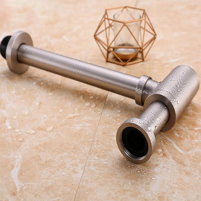 RANDOM Brass Contemporary Round Bottle P Trap 1 1/4,Basin Sink Waste Drain P Trap Kit (Brushed Nickel)