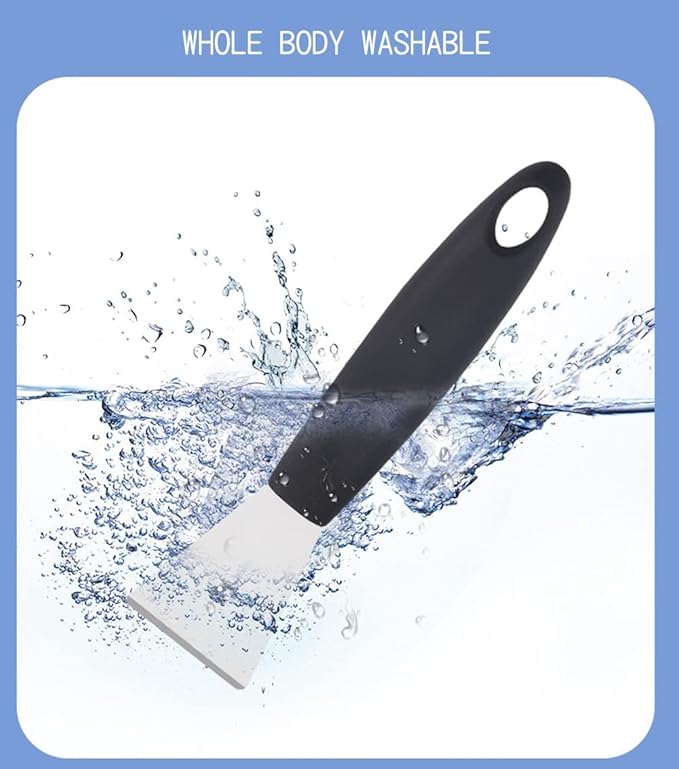 Stainless Steel metal Scraper, stove top Oven Scraper Tool non scratch, window glass scraper,Kitchen Cleaning,glass stripper,Putty,grout,sticker,Wallpaper, Paint,cooktop,Straight + Bending 2-PCS