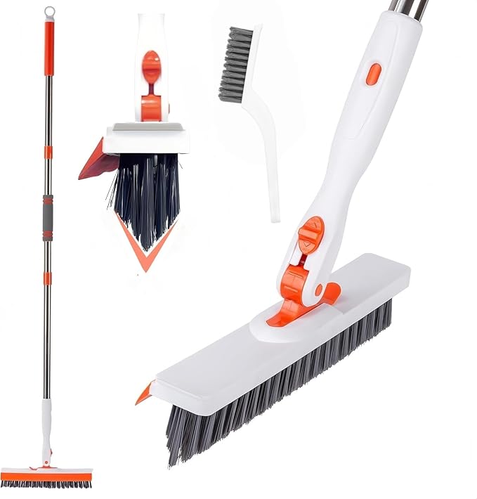 53''Grout Cleaning Brush with Long Handle,Grout Cleaner Brush for Tile Floors ,2 in 1 V-Grout Scrubber for Crevice, Tile Line, Shower, Kitchen, Bathroom