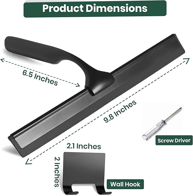 All-Purpose Shower Squeegee with Hook & Screwdriver, Non-Slip Handle, Premium Steel Core, Streak-Free Blade – 11-Inch Glass Cleaner for Shower Doors, Windows, Car Glass & Bathroom