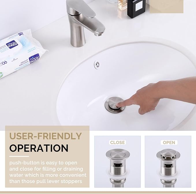 Angle Simple Bathroom Sink Drain with Overflow, Brass Pop Up Sink Drain Stopper Brushed Nickel