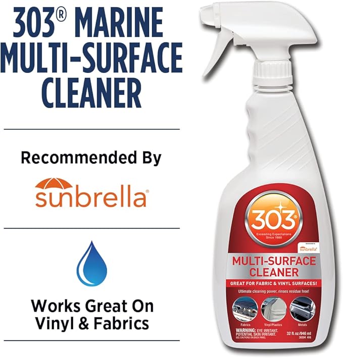 303 Products Marine Multi-Surface Cleaner, Boat Cleaner Spray for Vinyl, Canvas & Upholstery – Removes Dirt & Grime, Sunbrella Recommended, 32 oz