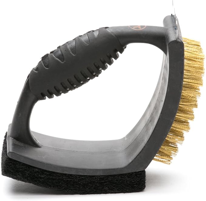 Outset Grill Cleaning Brush, V-Shaped BBQ Brush with Pad and Scraper