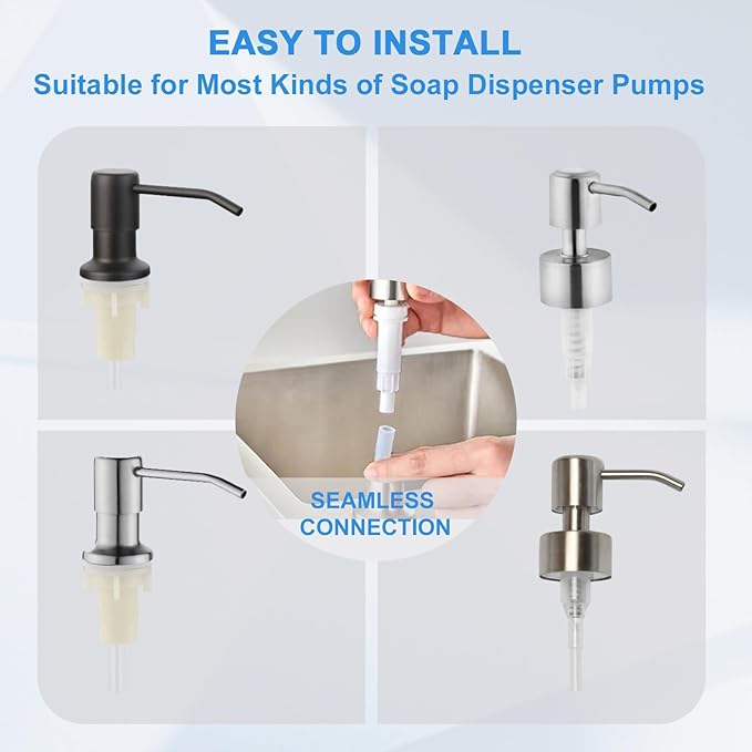 Sink Soap Dispenser Extension Tube Kit with Upgraded Check Valve, Premium 47" Under Counter Soap Dispenser Tube for Kitchen Sink, Powerful Suction, No More Refilling Tiny Bottle