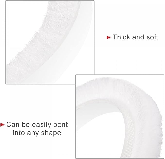 uxcell Weather Stripping Brush, 26ft L x 0.3" W x 0.3" H Self-Adhesive Seal Weatherstrip Sweep Brush White for Door Window