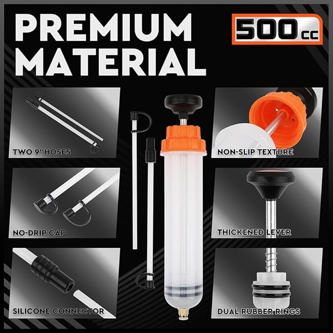 HORUSDY 500CC Fluid Extractor Automotive, Oil Extractor/Oil Syringe, Fluid Syringe Pump Manual Suction Vacuum Fuel Car Transfer