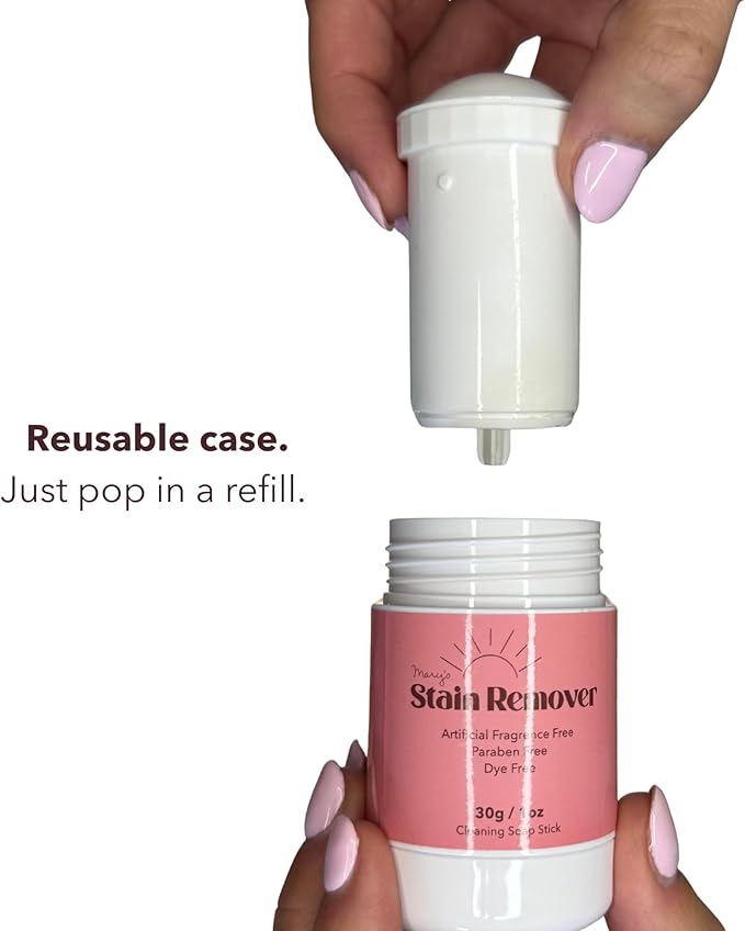 Mary's Stain Remover - Refillable Tube Stain Stick, Natural 6 Ingredient, Baby Gift, Tween Gift, Blood, Grease, Oil, Ketchup, Expo, Pen, Slime, Sports Stains, Refill Cartridge System