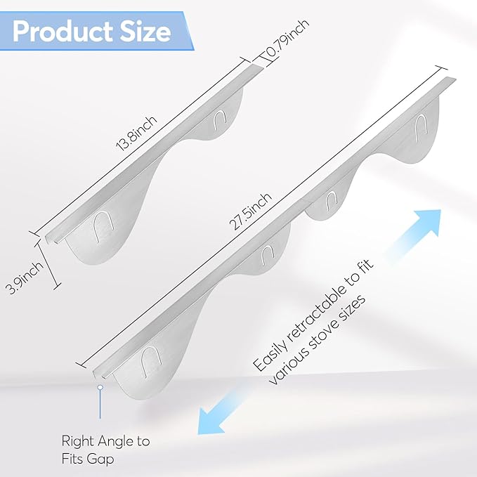 Stove Gap Covers, 2Pcs Stainless Steel Stove Guard, Adjustable Stove Gap Filler for Kitchen Counter Side Gap, 13.8" to 27.5" - Silver