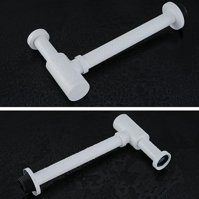 RANDOM Brass Contemporary Round Bottle P Trap 1 1/4,Matte White Basin Sink Waste Drain P Trap Kit. 83888MW