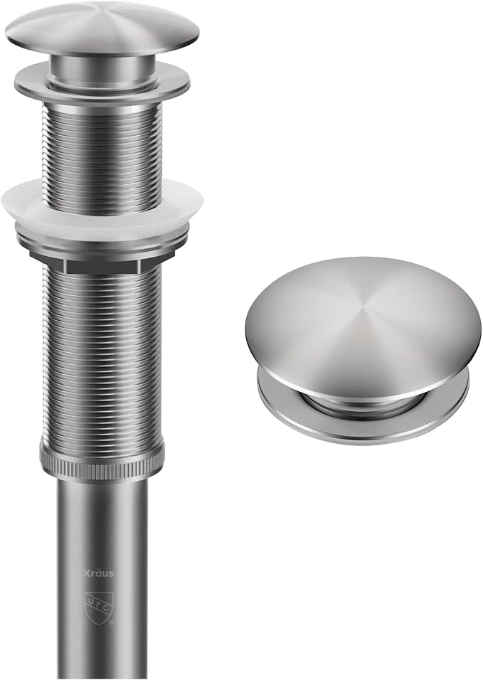 KRAUS Bathroom Sink Pop-Up Drain with Extended Thread for Thicker Countertops and Glass Sinks in Spot-Free Stainless Steel, PU-L10SFS