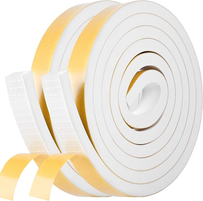 Kikerike Self Adhesive Foam Tape Weatherstrip 3/4in x 5/16in x 20Ft High Density Foam Insulation Strips Seal Weather Stripping with Strong Adhesive for Door and Window Sound Isolation Soundproofing