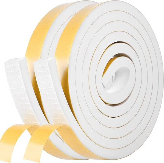 Kikerike Self Adhesive Foam Tape Weatherstrip 3/4in x 5/16in x 20Ft High Density Foam Insulation Strips Seal Weather Stripping with Strong Adhesive for Door and Window Sound Isolation Soundproofing