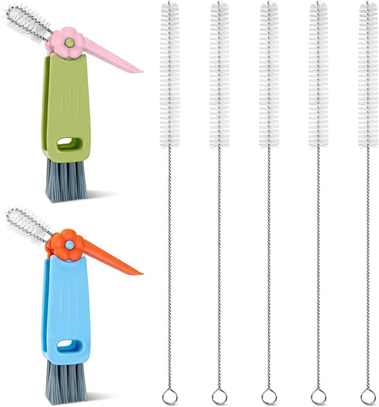 7Pcs 3-in-1 Cup Lid Gap Cleaning Brush & Straw Brush Set, Reusable Metal Straw Cleaner, Multifunctional Bottle Cleaning Kit for Sippy Cups & Water Bottles