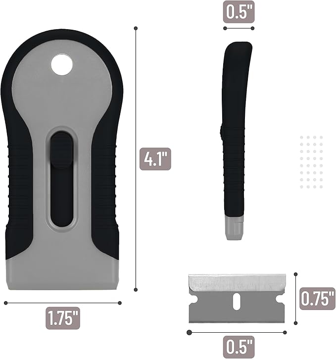 Bates- Razor Blade Scraper Tool, 2 Pack, 30 Extra Stainless Steel Blades, Anti-Slip Ergonomic Handle Design, Razor Scraper Set for Cleaning Window, Paint, Oven, Glass, Stove