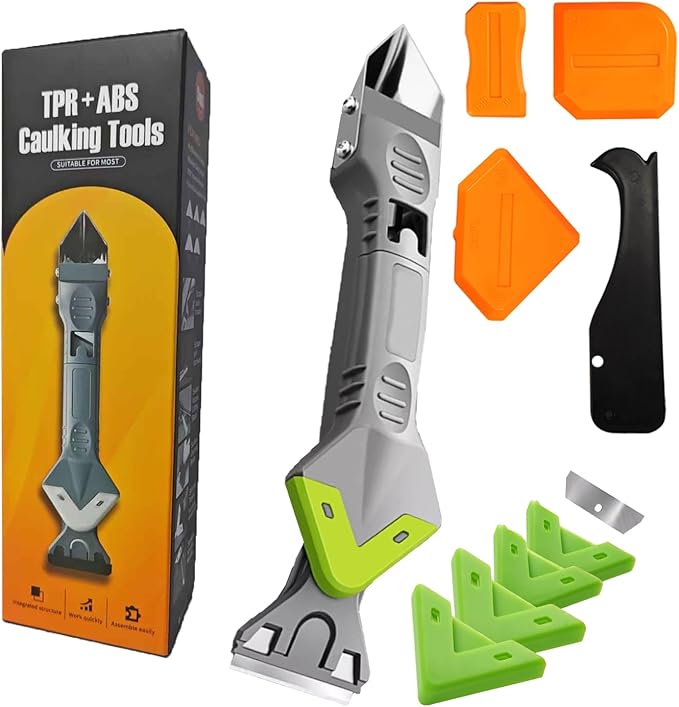9 in 1caulk smoothingand Grouting Tool, silicone remover，Sealant Trimming and Removal Tool with Grout Squeegee for Bathrooms, Windows, Doors, Kitche