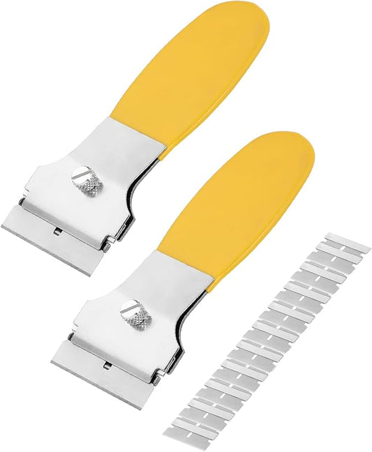 Bates- Razor Blade Scraper Set, 2 Pack, Yellow, Locking Razor Scraper Set with 10 Extra Carbon Steel Blades, Window Scraper Tool, Glass Scraper Blades, Paint Scraper Blade Scraper for Cleaning