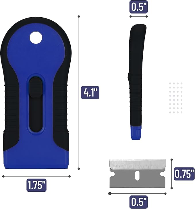 Bates- Razor Blade Scraper Tool, 2 Pack, 30 Extra Stainless Steel Blades, Anti-Slip Ergonomic Handle Design, Razor Scraper Set for Cleaning Window, Paint, Oven, Glass, Stove