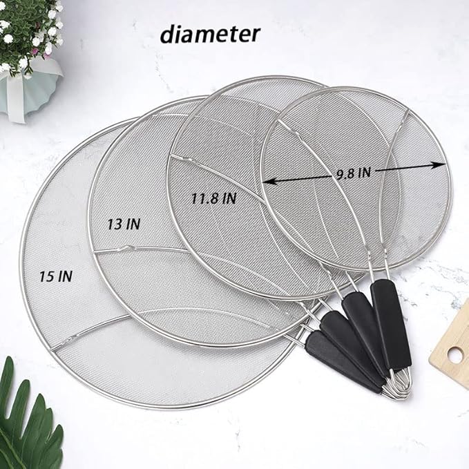 Large Splatter Screen for Frying Pan, 15 Inch Stainless Steel Grease Splatter Guard, Mesh Frying Screen Keeps Kitchen Clean and Protects Skin From Burns