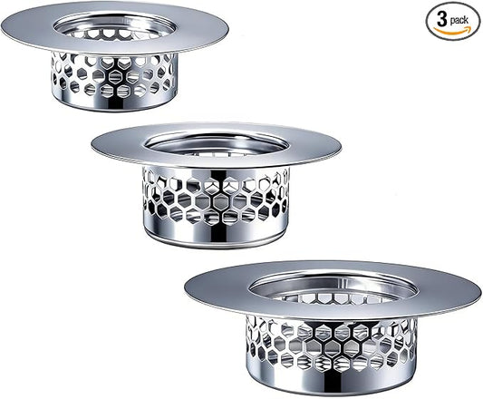 Bathroom Drain Strainers (Set of 3 Sizes), Hair Catcher for Bathroom Sink Bathtub Shower Floor Drain, Stainless Steel Filter Trap Fit Drain Hole from 1.2” to 2.17”