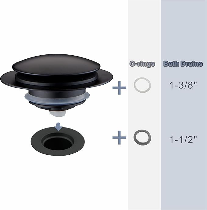 Matte Black Tub Drain Stopper, Hidrop Pop Up Universal Tub Dain Tip Toe Bathtub Drain Stopper, Fit 1.375 to 1.5 Inches, Replaces Lift and Turn, Tip-Toe and Trip Lever Drains for Tub, EZ Installation