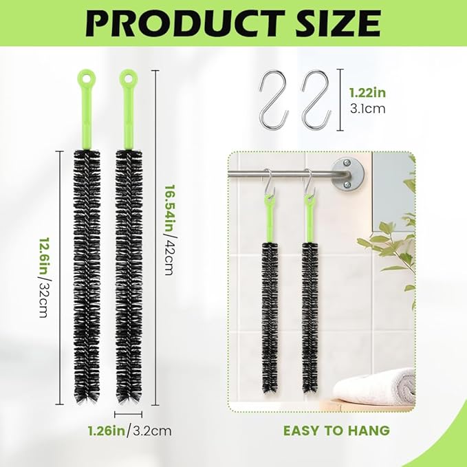 2 Pcs Drain Clean Brush Set,with 2 S-shape Hooks Extended Dryer lint Removal Brush Drain Clog Remover for Toilet, Kitchen Sink, Sewer Drain, Bathroom Tub(size:16 inch)
