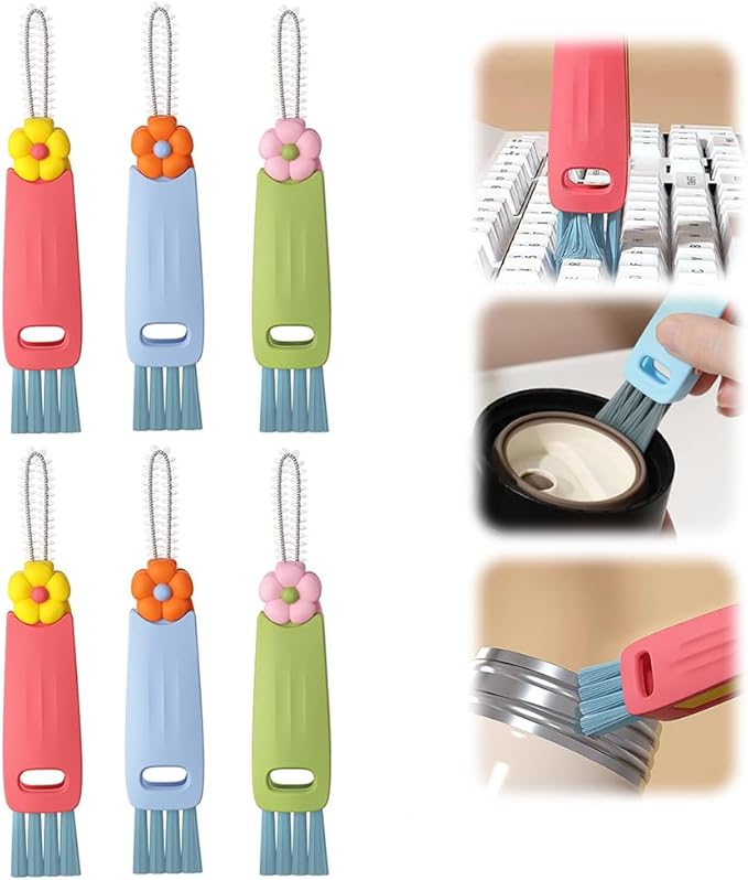 3 in 1 Cup Lid Cleaning Brush, Multifunctional Crevice Portable Cup Lid Cleaning Brush for Bottle Gap Tight Spaces Cup, Crevice Clean Brush for All Type Bottle (6PCS)