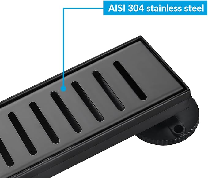 36 Inch Linear Shower Drain Bathroom Kitchen Matte Black Floor Drain Removable Capsule Pattern Cover Accessories Shower Drain 304 Stainless Steel Drain with Hair Strainer Adjustable Leveling Feet
