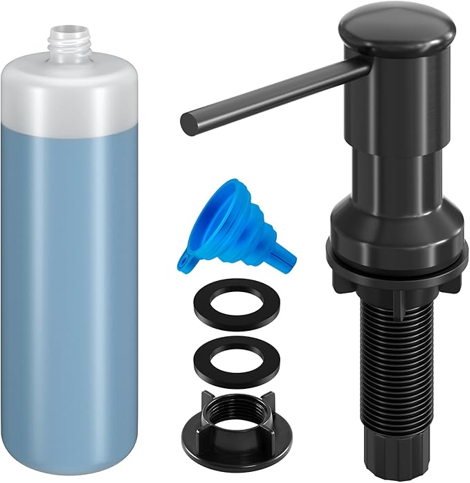 Dish Soap Dispenser, Kitchen Sink Soap Dispenser Pump with 17 OZ Bottle, Refill from The Top, Wide Pump Head Base (Black)