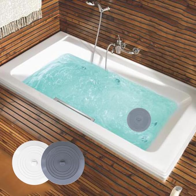 V-TOP Bathtub Drain Stopper 2 Pack, 5 inches Silicone Tub Stopper Shower Drain Cover, Bath Tub Plug Hair Stopper,Universal Flat Suction Renter Friendly Bath Accessories (White&Grey, 5 inch)