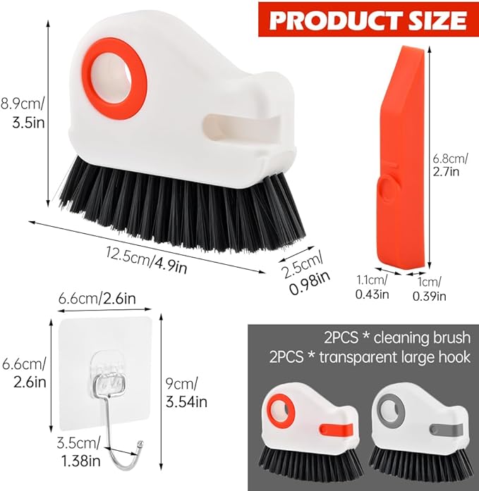Groove Cleaning Brush 2 in 1 Grout Cleaner Tool Grip Brush, Multifunction Window Track Cleaner with Hard Bristle and Scraper Cleaning Brush for Sliding Door Track, Window(Color:White)