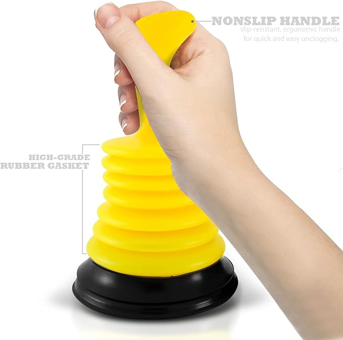 Meadow Lane Small 7" Sink Plunger - Mini Clog Remover for Kitchen & Bathroom Sink Drains - Hand Ergonomic, Space-Saving & Powerful Suction - Universal Fit for Home or Commercial Use, Yellow, 2-Pack